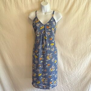 E-136 Beacan Cove Blue Floral‎ Sleeveless Lined MIDI Summer Dress Size 10